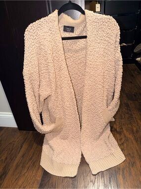 VICI Cream Textured Open Cardigan with Ribbed Trim